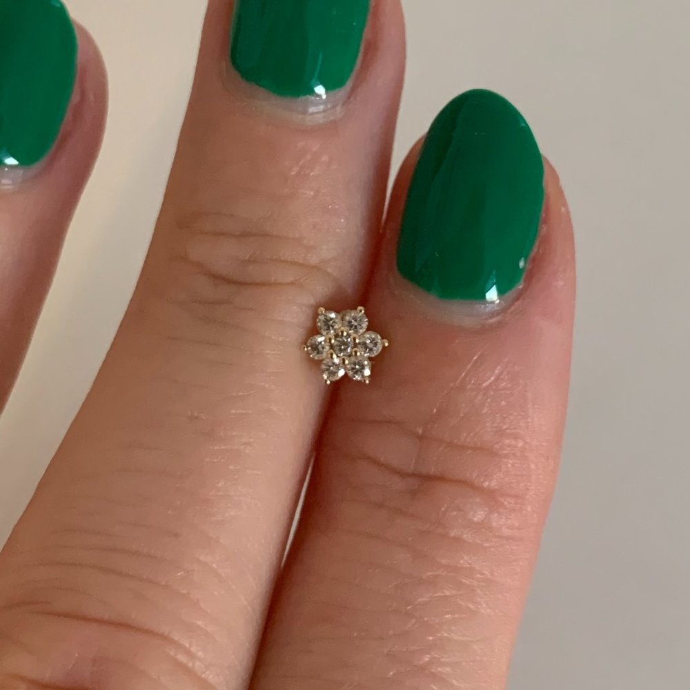 14K Gold Diamond Flower Stud Earring